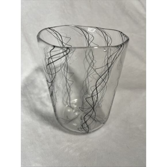 Art Glass, Handmade Drinking Glasses Set 2 With Black/ Gray Swirls Hand Blown - Picture 4 of 6